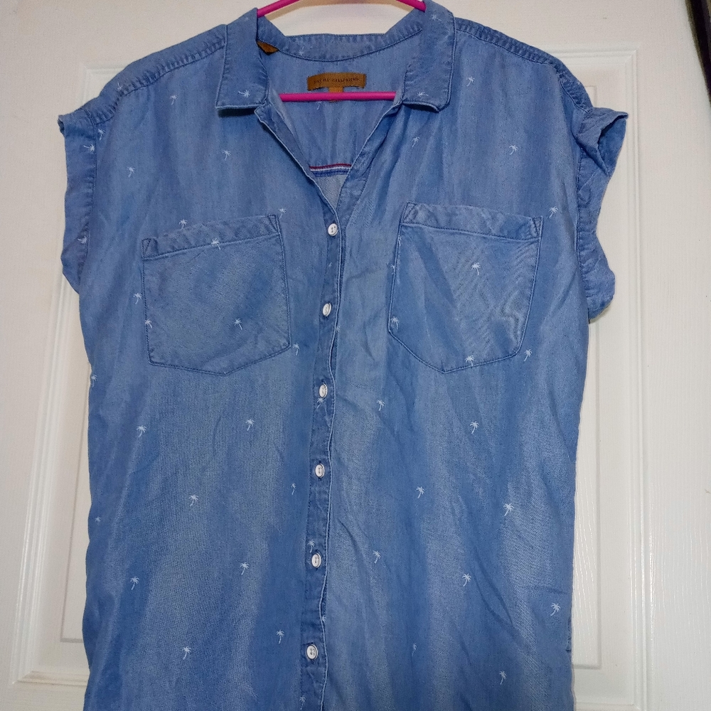 Jach's Girlfriend blue sleeveless button shirt small